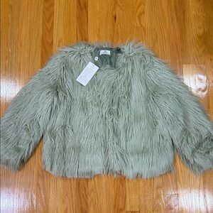 Sage Mint color Faux Fur Jacket - Women's Plush Cropped Coat